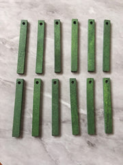 Green Wood Thin 1 Hole 40mm beads, wood rectangle pendant, earrings necklace jewelry making, green jewelry skinny wood sticks