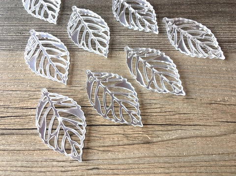 Silver Mirror Beads, Leaf shape acrylic 60mm Earring or Necklace pendant bead, one hole top, colorful acrylic DIY leaf boho jewery earrings