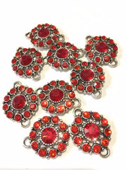 Red Crystal Rhinestone Glass Pendants, Flower Charm 2 holes, bracelet or necklace charm, connector bead, crystal glasss bead, rainbow charms