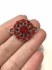 Red Crystal Rhinestone Glass Pendants, Flower Charm 2 holes, bracelet or necklace charm, connector bead, crystal glasss bead, rainbow charms