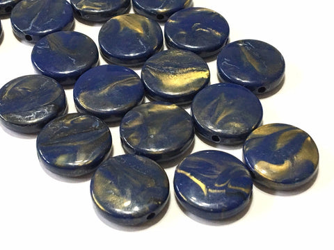 Navy Blue & Gold 21mm Swirl Beads, big acrylic beads, bracelet necklace earrings jewelry making, acrylic bangle bead round circle