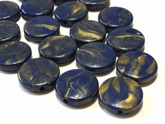 Navy Blue & Gold 21mm Swirl Beads, big acrylic beads, bracelet necklace earrings jewelry making, acrylic bangle bead round circle