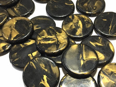 Black & Gold swirl round 31mm big acrylic beads, black chunky craft supplies, black wire bangle, jewelry making, black statement necklace