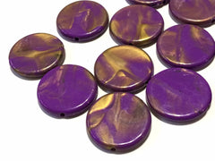 Purple & Gold swirl round 31mm big acrylic beads, purple chunky craft supplies, purple wire bangle, jewelry making purple statement necklace