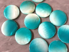 XL Teal & White Ombre 31mm big shell beads, blue beads, chunky necklace, craft supplies, wire bangles, jewelry making, shell bangle bracelet