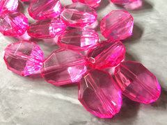 Pink Resin 25mm faceted beads, large acrylic oval beads jewery, pink bangle, wire bangle, jewelry making bubblegum beads, magenta beads