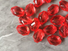 Red Diamond Twisted Oval Beads, 22mm Translucent Beads for Jewelry Making, faceted resin beads, clear jewelry necklace