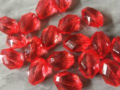 Red Diamond Twisted Oval Beads, 22mm Translucent Beads for Jewelry Making, faceted resin beads, clear jewelry necklace