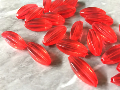 Red Diamond Twisted tube Beads, 25mm Translucent Beads for Jewelry Making, faceted resin beads, clear jewelry necklace, bright red beads