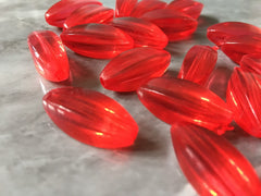 Red Diamond Twisted tube Beads, 25mm Translucent Beads for Jewelry Making, faceted resin beads, clear jewelry necklace, bright red beads