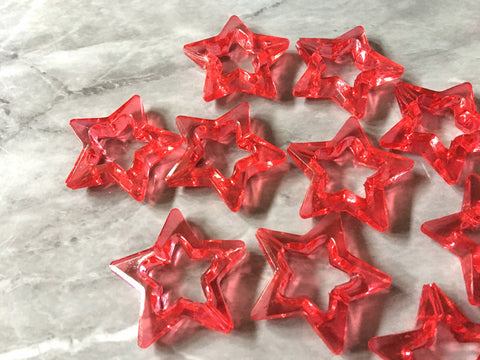 Red Star Clear Beads Translucent, 28mm Beads, big acrylic beads, bracelet necklace earrings, jewelry making, acrylic bangle beads, resin