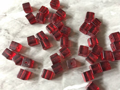 Cube Red Beads Translucent, 8mm Beads, glass square beads, bracelet necklace earrings, jewelry making bangle beads resin red