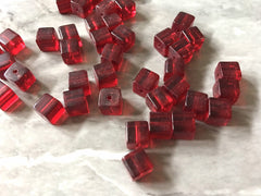 Cube Red Beads Translucent, 8mm Beads, glass square beads, bracelet necklace earrings, jewelry making bangle beads resin red