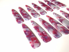 Pink Confetti Tortoise Shell Beads, geometric shape acrylic 56mm Long Earring or Necklace pendant bead 1 one hole at top magenta white