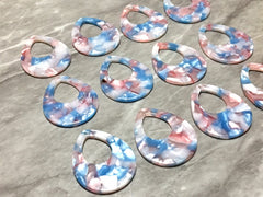 Blue & Pink Cotton Candy Tortoise Shell Beads, Teardrop shape acrylic 38mm Long Earring or Necklace pendant bead, one hole at top, colorful