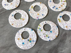 Glitter Round 42mm Circles, white jewelry DIY blanks, circles for earrings or necklace, round white earrings, geometric boho rhinestone