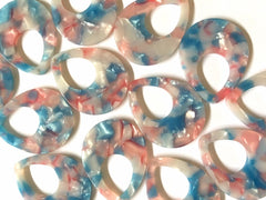 Blue & Pink Cotton Candy Tortoise Shell Beads, Teardrop shape acrylic 37mm Long Earring or Necklace pendant bead, one hole at top, acrylic