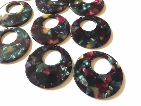 Purple & Green Tortoise Shell Acrylic Blanks Cutout, Circle blanks, earring bead jewelry making, 35mm circle jewelry, 1 Hole circle bangle