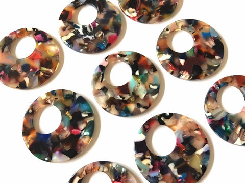 Rainbow Tortoise Shell Acrylic Blanks Cutout, Circle blanks, earring bead jewelry making, 35mm circle jewelry, 1 Hole circle bangle