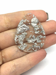 Silver Foil Paper set in Clear Resin Acrylic Blanks Cutout, earring bead jewelry making, 40mm circle jewelry, silver pendant teardrop