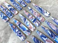 Blue & Purple Confetti Tortoise Shell Beads, geometric shape acrylic 56mm Long Earring or Necklace pendant bead 1 one hole at top colorful