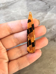 Brown & black mosaic tile Shell Beads, geometric shape acrylic 56mm Long Earring or Necklace pendant bead 1 one hole at top colorful