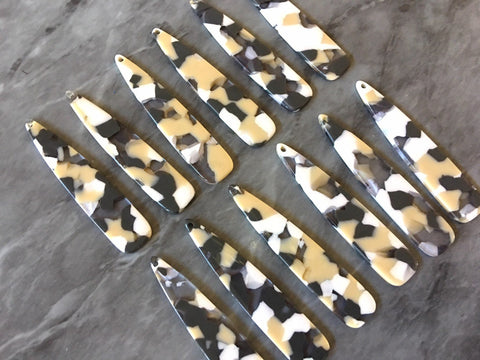 Tan Black White Resin SPECKLED Tortoise Shell Beads, geometric shape acrylic 56mm Long Earring or Necklace pendant bead 1 one hole