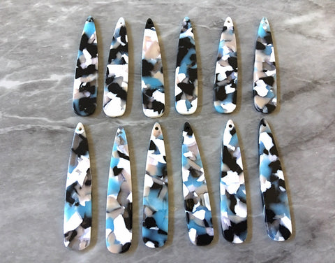 Blue Gray White Resin SPECKLED Tortoise Shell Beads, geometric shape acrylic 56mm Long Earring or Necklace pendant bead 1 one hole