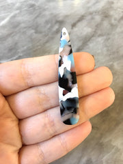 Blue Gray White Resin SPECKLED Tortoise Shell Beads, geometric shape acrylic 56mm Long Earring or Necklace pendant bead 1 one hole