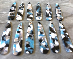 Blue Gray White Resin SPECKLED Tortoise Shell Beads, geometric shape acrylic 56mm Long Earring or Necklace pendant bead 1 one hole