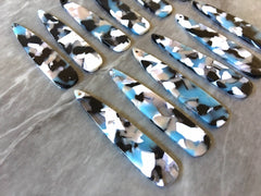 Blue Gray White Resin SPECKLED Tortoise Shell Beads, geometric shape acrylic 56mm Long Earring or Necklace pendant bead 1 one hole