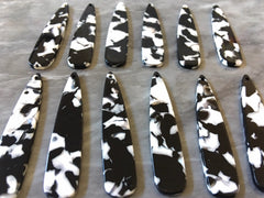 Black & White Resin SPECKLED Tortoise Shell Beads, geometric shape acrylic 56mm Long Earring or Necklace pendant bead 1 one hole