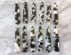 Black & White Resin SPECKLED Tortoise Shell Beads, geometric shape acrylic 56mm Long Earring or Necklace pendant bead 1 one hole