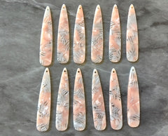 White & Blush pink Shell Tortoise Shell Beads, geometric shape acrylic 56mm Long Earring or Necklace pendant bead 1 one hole, mother of pear