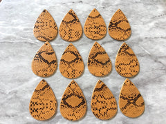 Brown snakeskin vegan Leather Blanks Cutout, earring pendant jewelry making, 1 Hole earring blanks, animal print jewelry earrings, teardrop