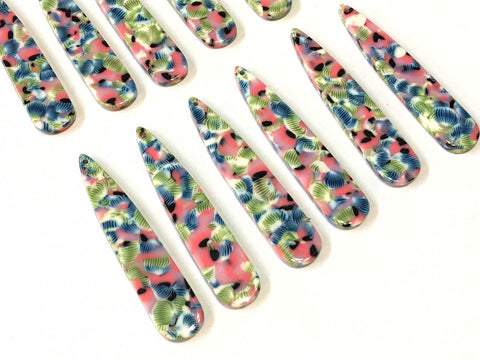 Pink Blue Green FLORAL Tortoise Shell Beads, geometric shape acrylic 56mm Long Earring or Necklace pendant bead 1 one hole, flower earrings