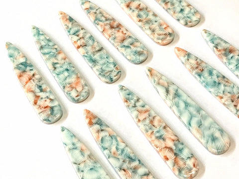 Peach Teal Cream FLORAL Tortoise Shell Beads, geometric shape acrylic 56mm Long Earring or Necklace pendant bead 1 one hole, flower earring