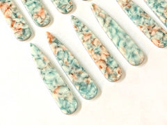 Peach Teal Cream FLORAL Tortoise Shell Beads, geometric shape acrylic 56mm Long Earring or Necklace pendant bead 1 one hole, flower earring