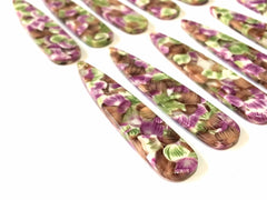 Purple brown Green FLORAL Tortoise Shell Beads, geometric shape acrylic 56mm Long Earring or Necklace pendant bead 1 one hole, flower earrin