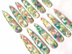 Pink Lime blue Confetti Alcohol Ink in Resin Beads, long skinny shape acrylic 56mm Long Earring Necklace pendant bead 1 one hole at top