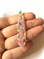 Pink Lime blue Confetti Alcohol Ink in Resin Beads, long skinny shape acrylic 56mm Long Earring Necklace pendant bead 1 one hole at top