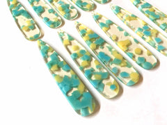 Blue Green yellow Confetti Alcohol Ink in Resin Beads, long skinny shape acrylic 56mm Long Earring Necklace pendant bead 1 one hole at top