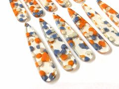 Light Blue orange Confetti Alcohol Ink in Resin Beads, long skinny shape acrylic 56mm Long Earring Necklace pendant bead 1 one hole at top