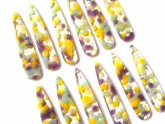 Purple Yellow Blue Confetti Alcohol Ink in Resin Beads, long skinny shape acrylic 56mm Long Earring Necklace pendant bead 1 one hole at top