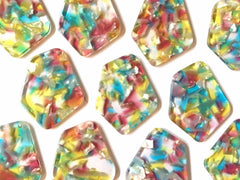 Pastel Rainbow Watercolor Tortoise Shell Beads, geometric shape acrylic 38mm Long Earring or Necklace pendant bead 1 one hole top colorful