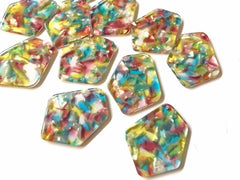 Pastel Rainbow Watercolor Tortoise Shell Beads, geometric shape acrylic 38mm Long Earring or Necklace pendant bead 1 one hole top colorful