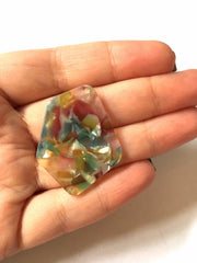 Pastel Rainbow Watercolor Tortoise Shell Beads, geometric shape acrylic 38mm Long Earring or Necklace pendant bead 1 one hole top colorful