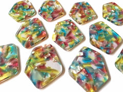 Pastel Rainbow Watercolor Tortoise Shell Beads, geometric shape acrylic 38mm Long Earring or Necklace pendant bead 1 one hole top colorful