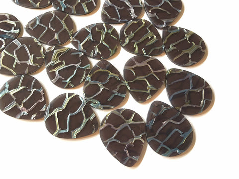 Gray & Silver crackle Tortoise Shell Acrylic Blanks Cutout, Circle blanks, earring bead jewelry making, 36mm teardrop jewelry 1 Hole