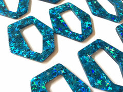 Blue Holograph Starburst foil Acrylic Blanks Cutout, earring pendant jewelry making, 42mm 1 Hole earring blanks, blue jewelry diy